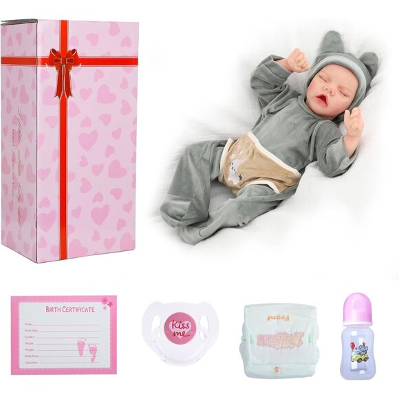 💫 Reborn Baby Dolls Green Soft Vinyl Limbs Cloth Body Poseable Close Eyes Kids - Picture 6 of 7